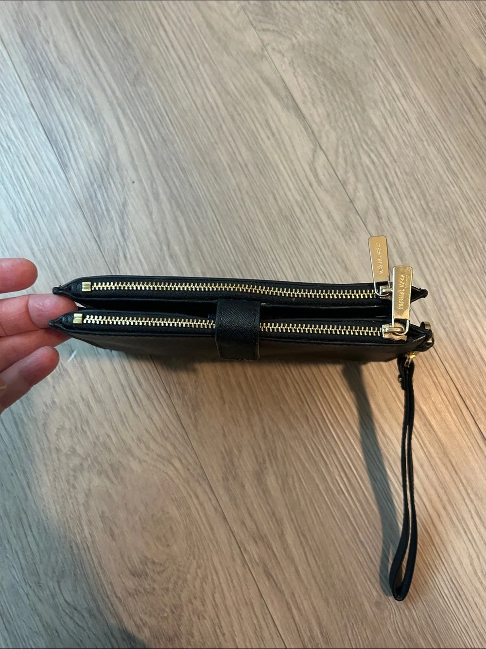 Michael Kors Jet Set Travel Double Zip Wristlet Leather Phone Case Wallet Black